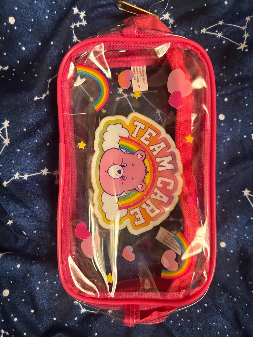 Care Bears Pink Clear storage Bag with Rainbow & Hearts